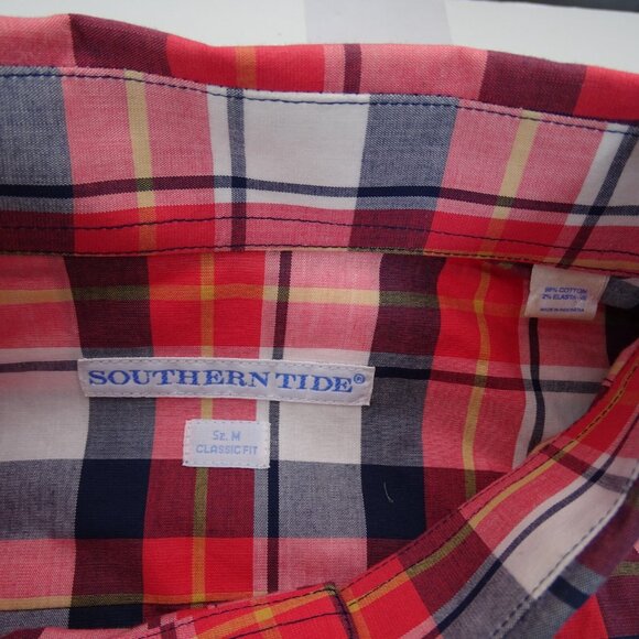 Southern‎ Tide Classic Fit Shirt M Red White Plaid Check Logo Stretch Cotton - Picture 3 of 5